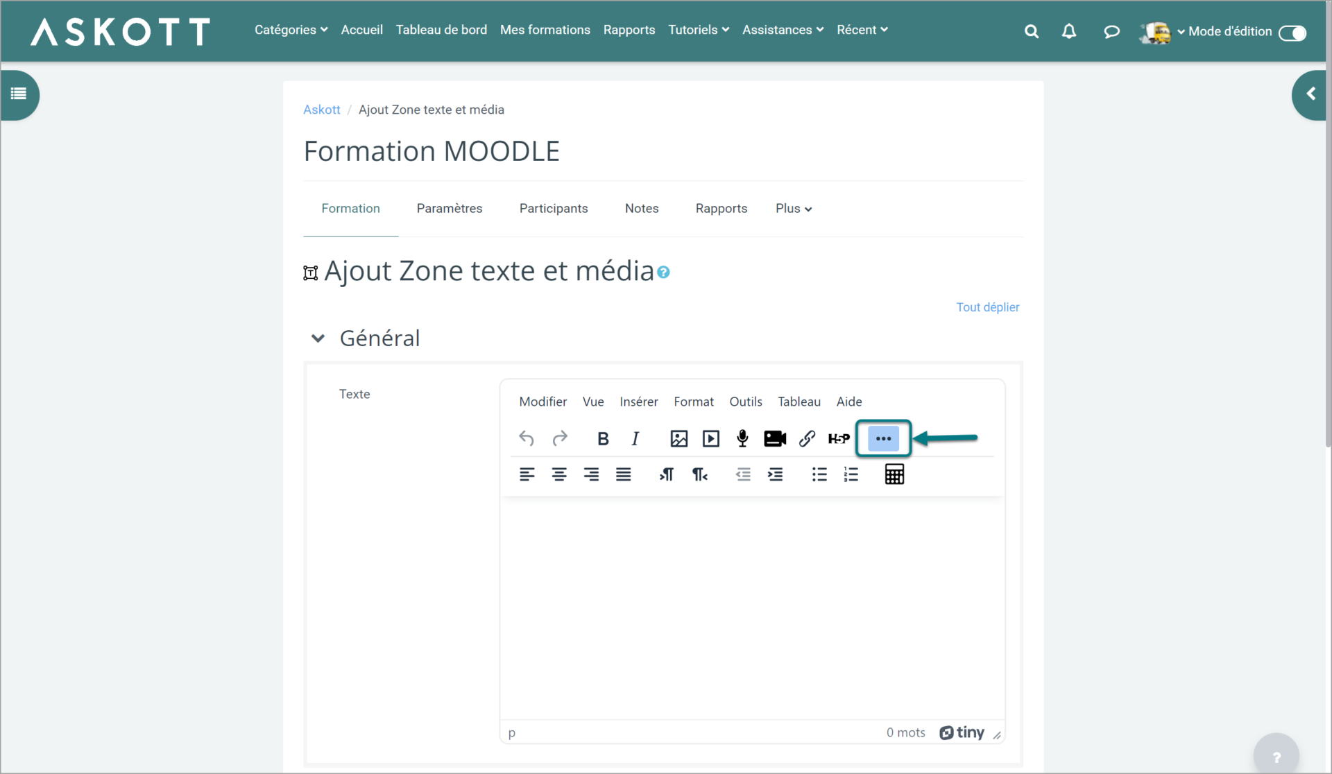 Ajouter une zone de texte à un cours - Askott